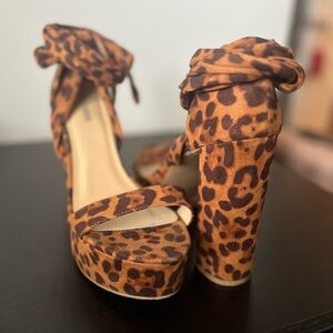 Fashion Nova Leopard Platform Block Heels - Brown/Black